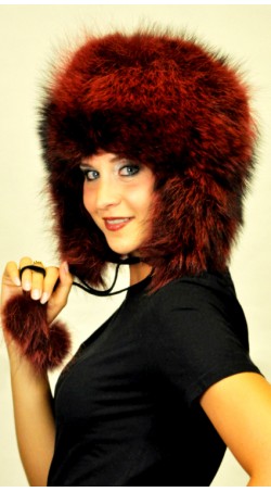 Red Raccoon fur hat Ushanka